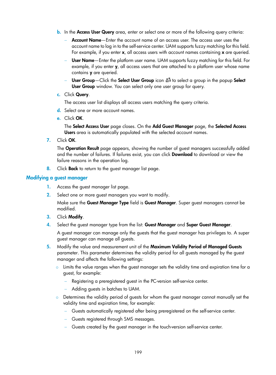 Modifying a guest manager | H3C Technologies H3C Intelligent Management Center User Manual | Page 217 / 641