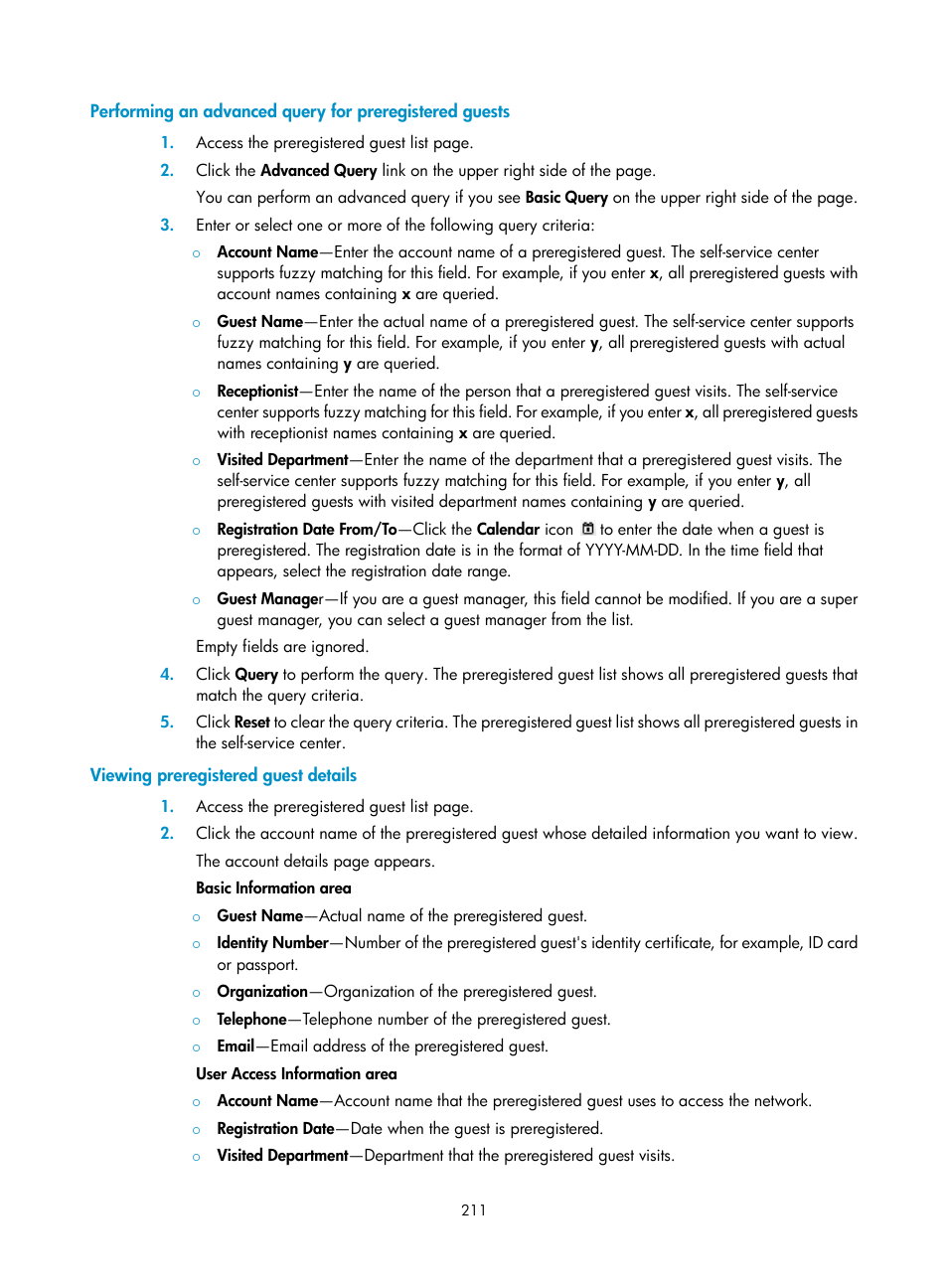 Viewing preregistered guest details | H3C Technologies H3C Intelligent Management Center User Manual | Page 229 / 641