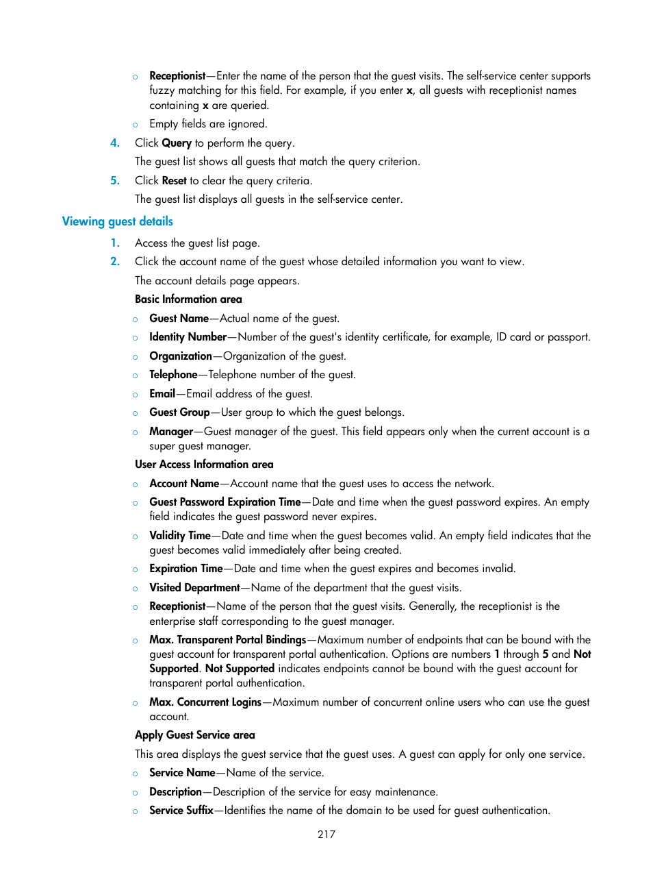 Viewing guest details | H3C Technologies H3C Intelligent Management Center User Manual | Page 235 / 641