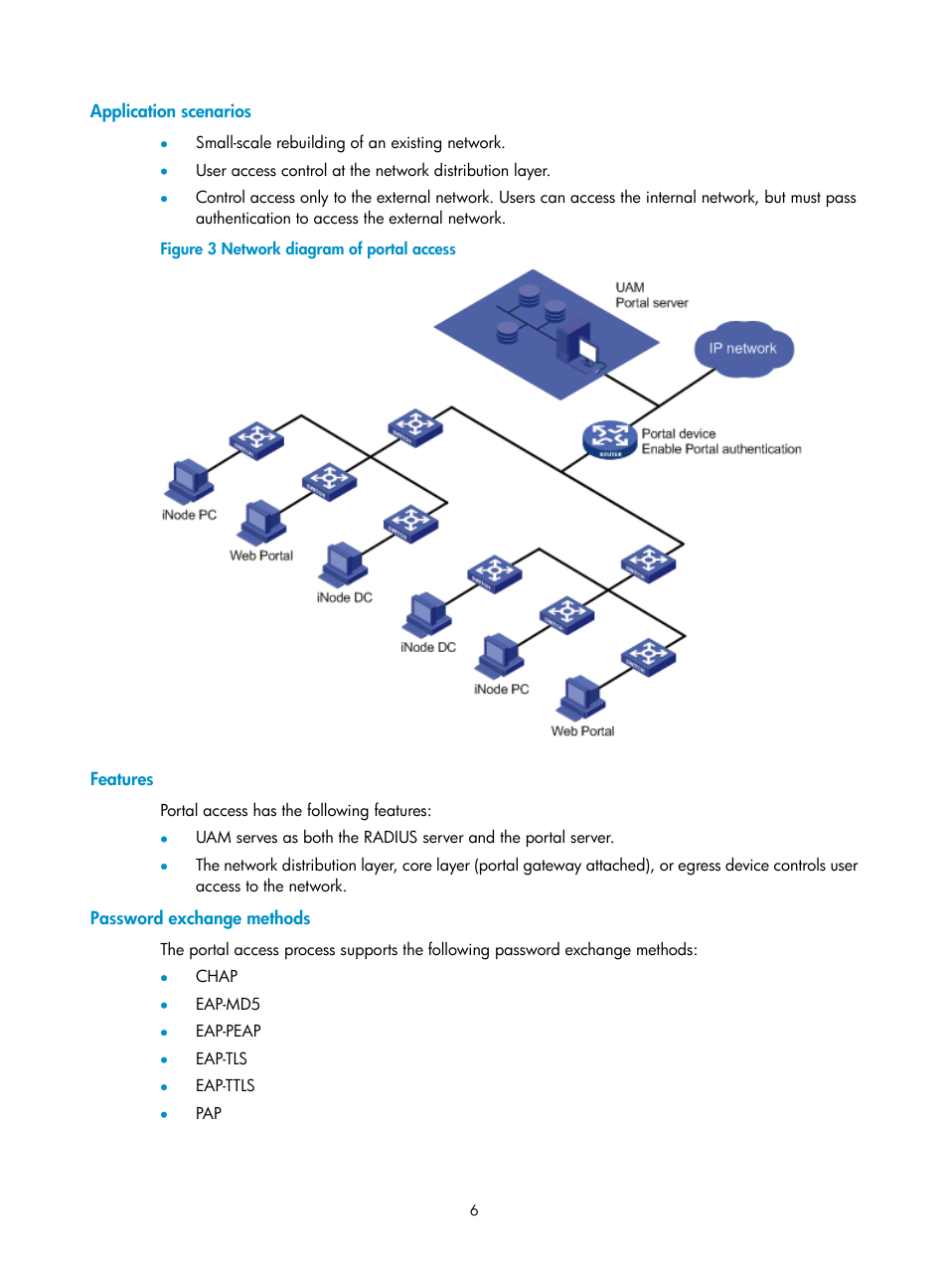 Application scenarios, Features, Password exchange methods | H3C Technologies H3C Intelligent Management Center User Manual | Page 24 / 641