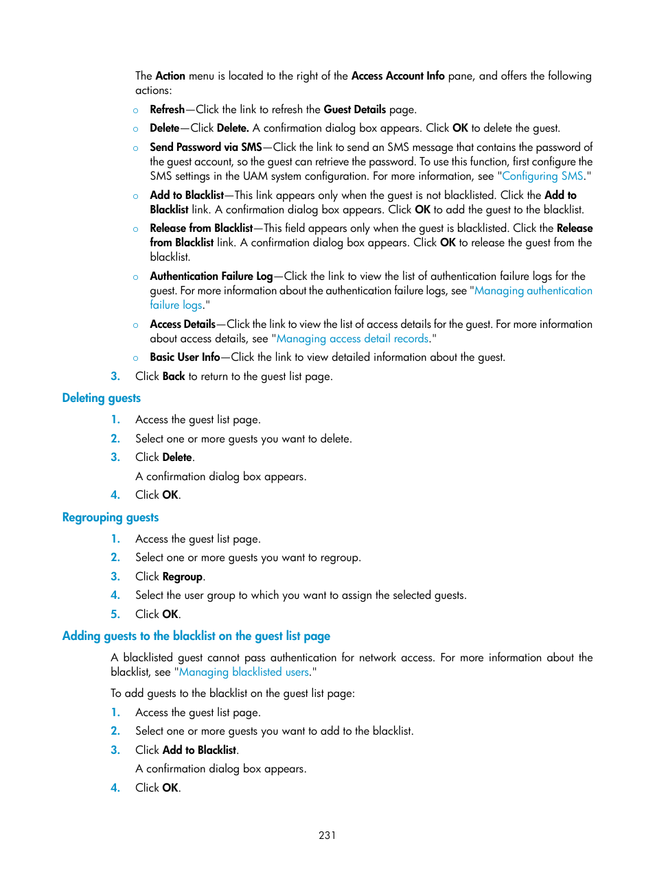 Deleting guests, Regrouping guests | H3C Technologies H3C Intelligent Management Center User Manual | Page 249 / 641