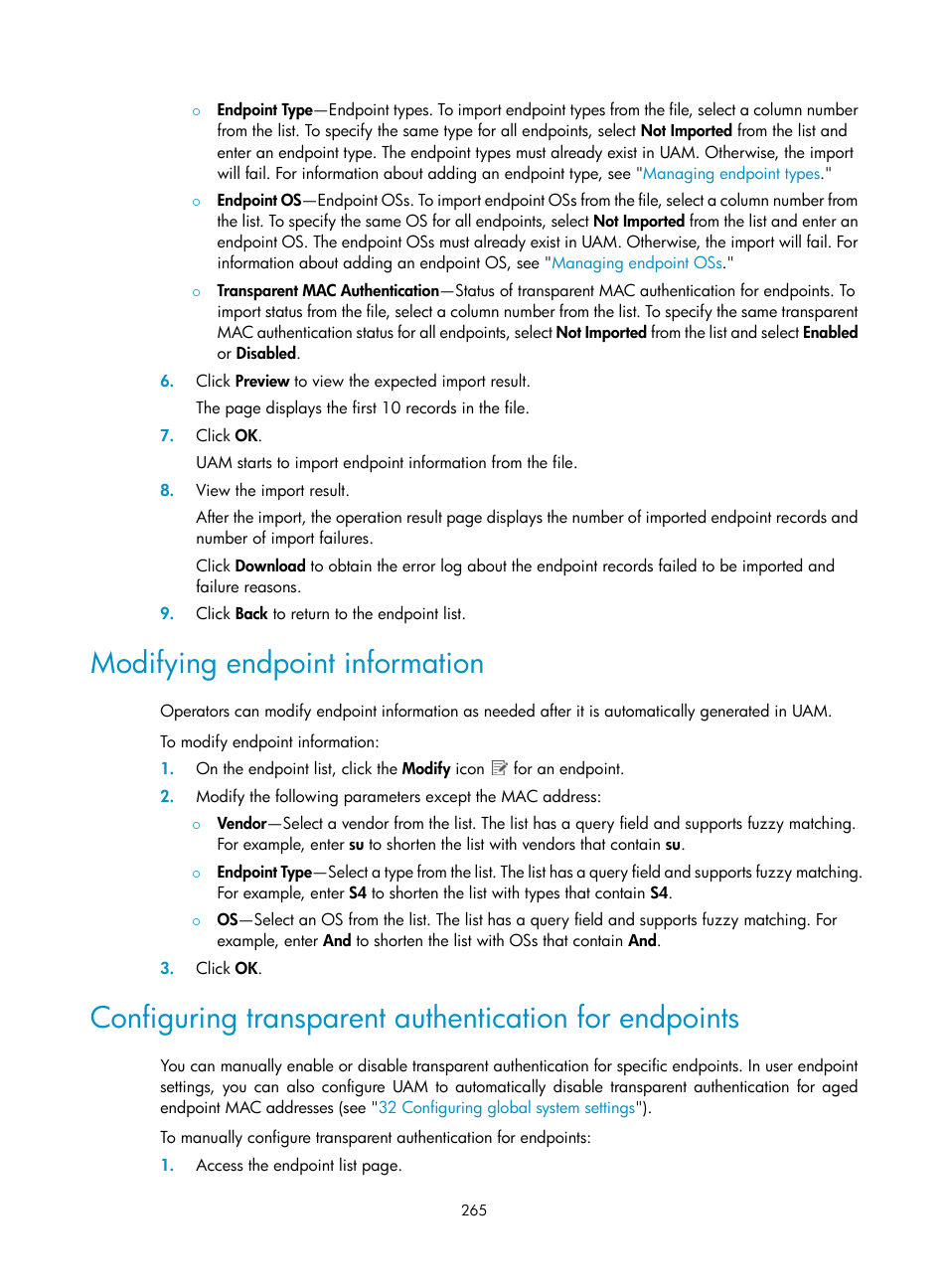 Modifying endpoint information | H3C Technologies H3C Intelligent Management Center User Manual | Page 283 / 641