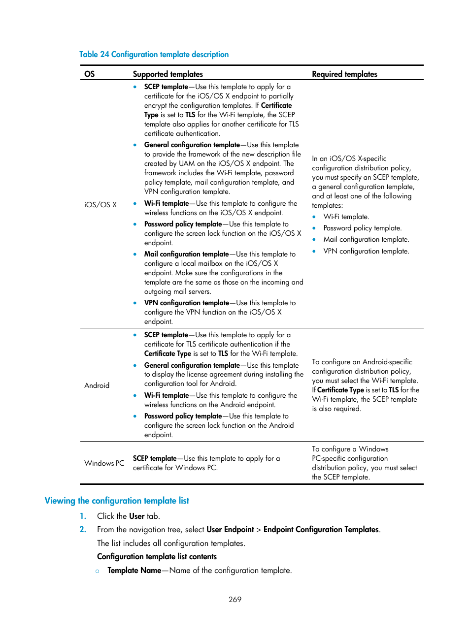 Viewing the configuration template list | H3C Technologies H3C Intelligent Management Center User Manual | Page 287 / 641