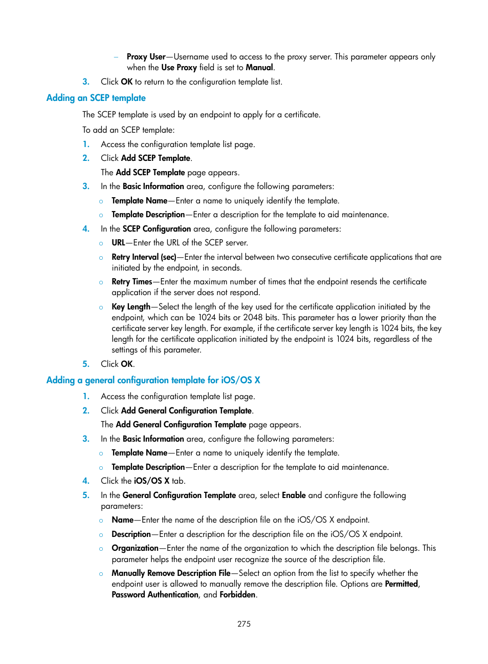 Adding an scep template | H3C Technologies H3C Intelligent Management Center User Manual | Page 293 / 641