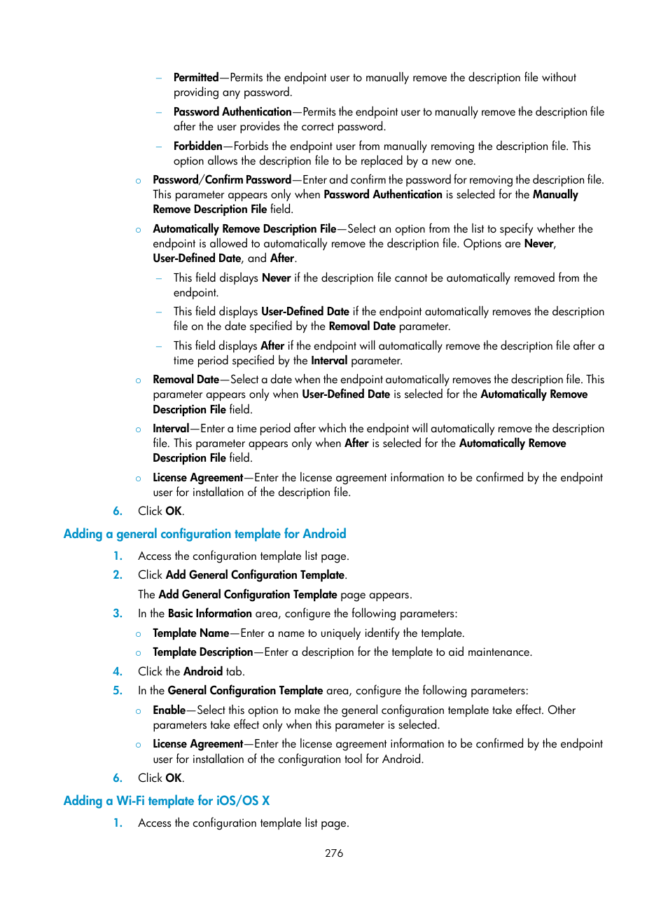 Adding a wi-fi template for ios/os x | H3C Technologies H3C Intelligent Management Center User Manual | Page 294 / 641
