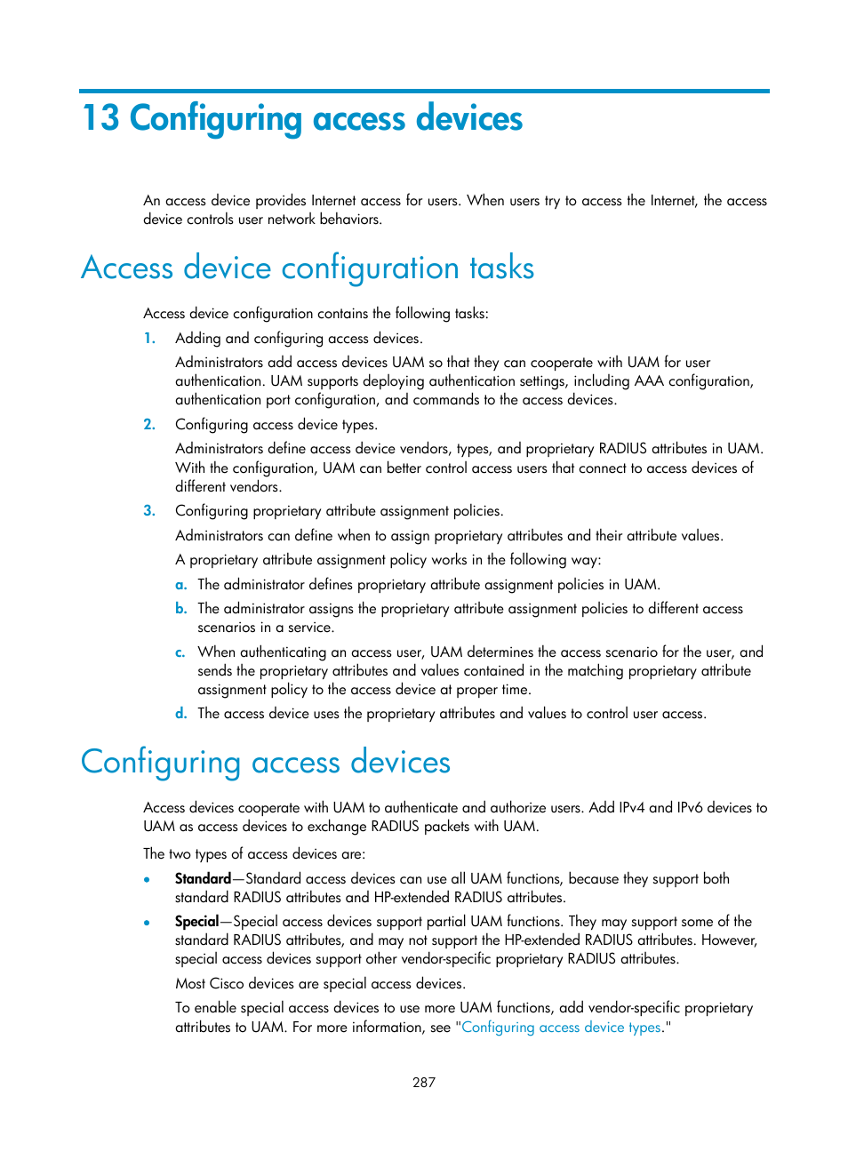 13 configuring access devices, Access device configuration tasks, Configuring access devices | H3C Technologies H3C Intelligent Management Center User Manual | Page 305 / 641