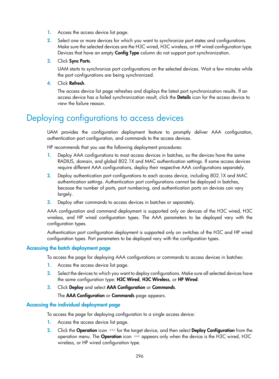 Deploying configurations to access devices | H3C Technologies H3C Intelligent Management Center User Manual | Page 314 / 641