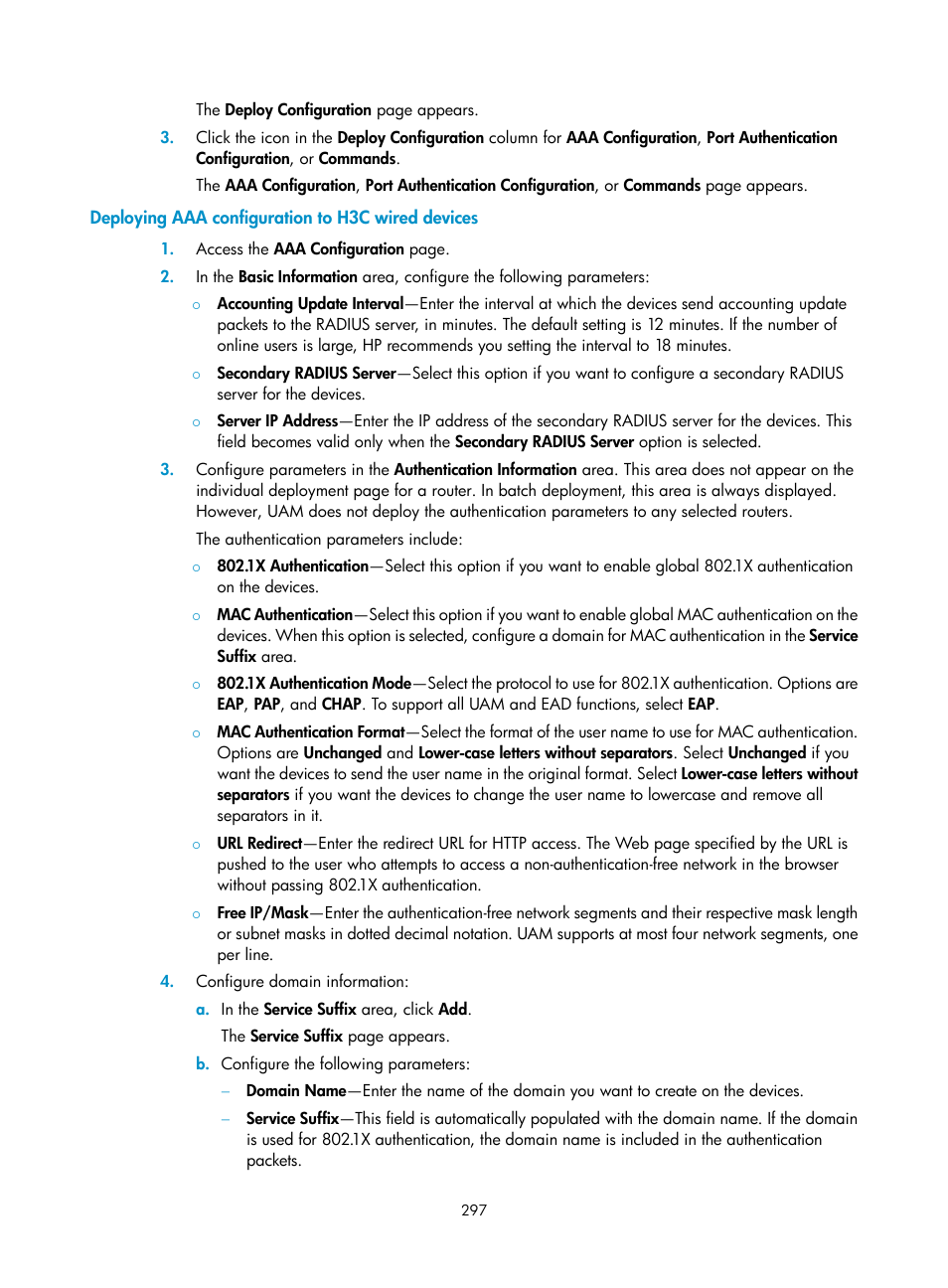 Deploying aaa configuration to h3c wired devices | H3C Technologies H3C Intelligent Management Center User Manual | Page 315 / 641