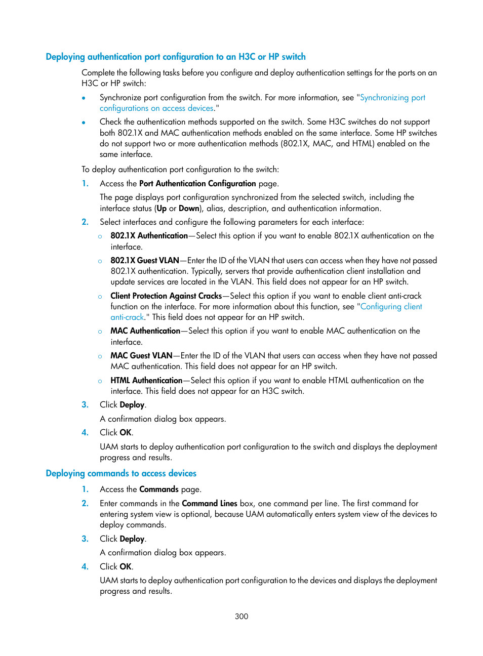 Deploying commands to access devices | H3C Technologies H3C Intelligent Management Center User Manual | Page 318 / 641