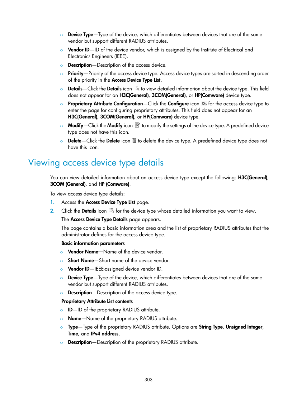 Viewing access device type details | H3C Technologies H3C Intelligent Management Center User Manual | Page 321 / 641