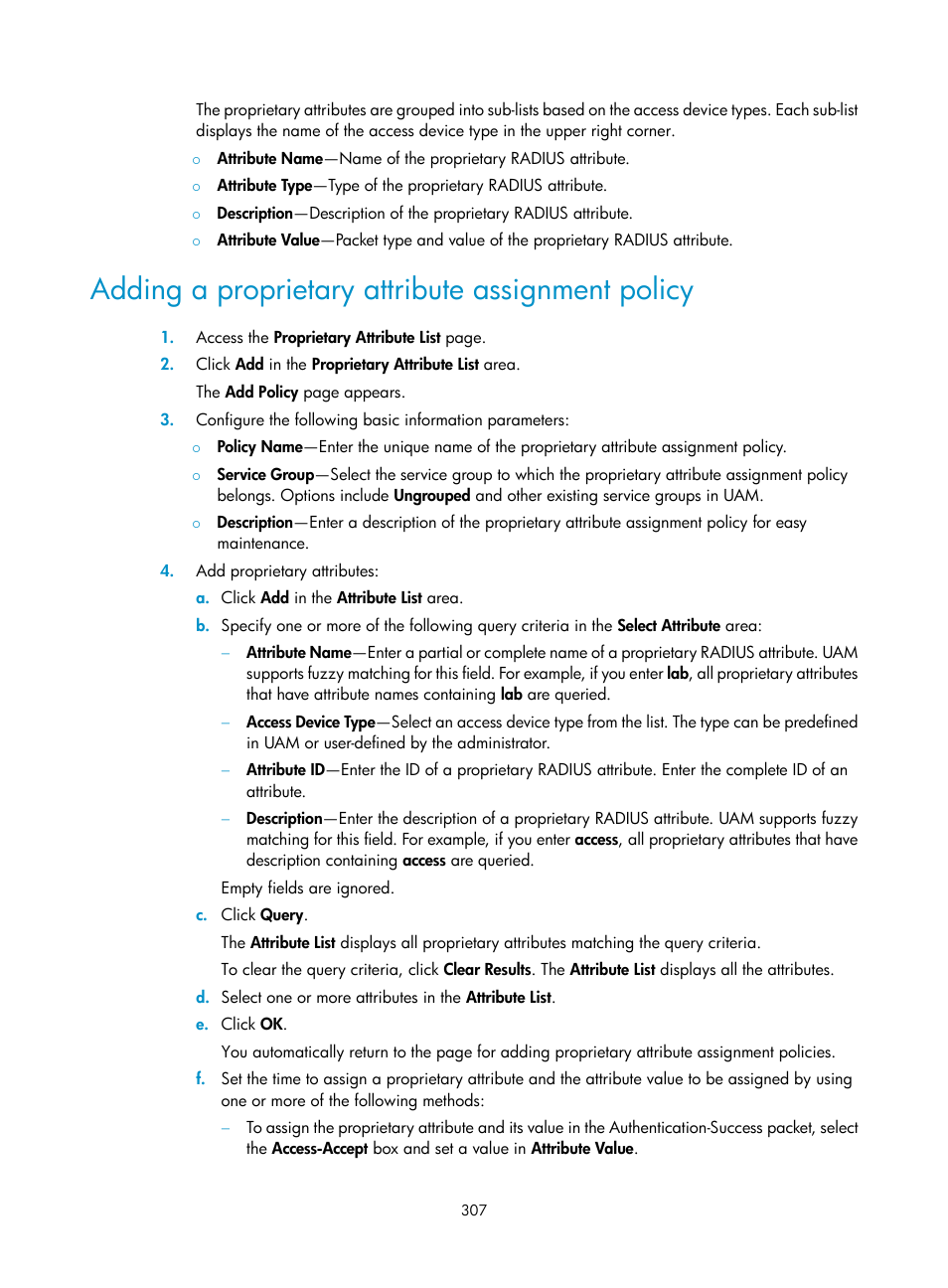 Adding a proprietary attribute assignment policy | H3C Technologies H3C Intelligent Management Center User Manual | Page 325 / 641