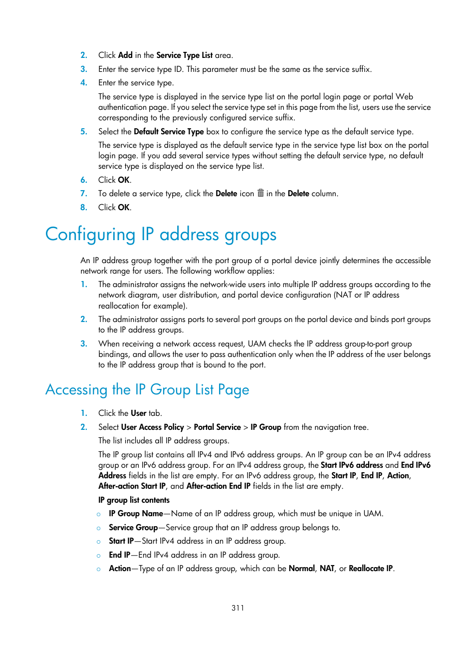 Configuring ip address groups, N, see, Accessing the ip group list page | H3C Technologies H3C Intelligent Management Center User Manual | Page 329 / 641