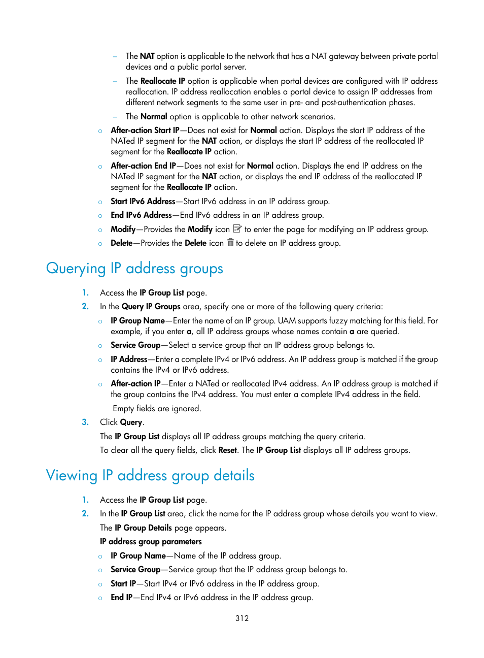 Querying ip address groups, Viewing ip address group details | H3C Technologies H3C Intelligent Management Center User Manual | Page 330 / 641