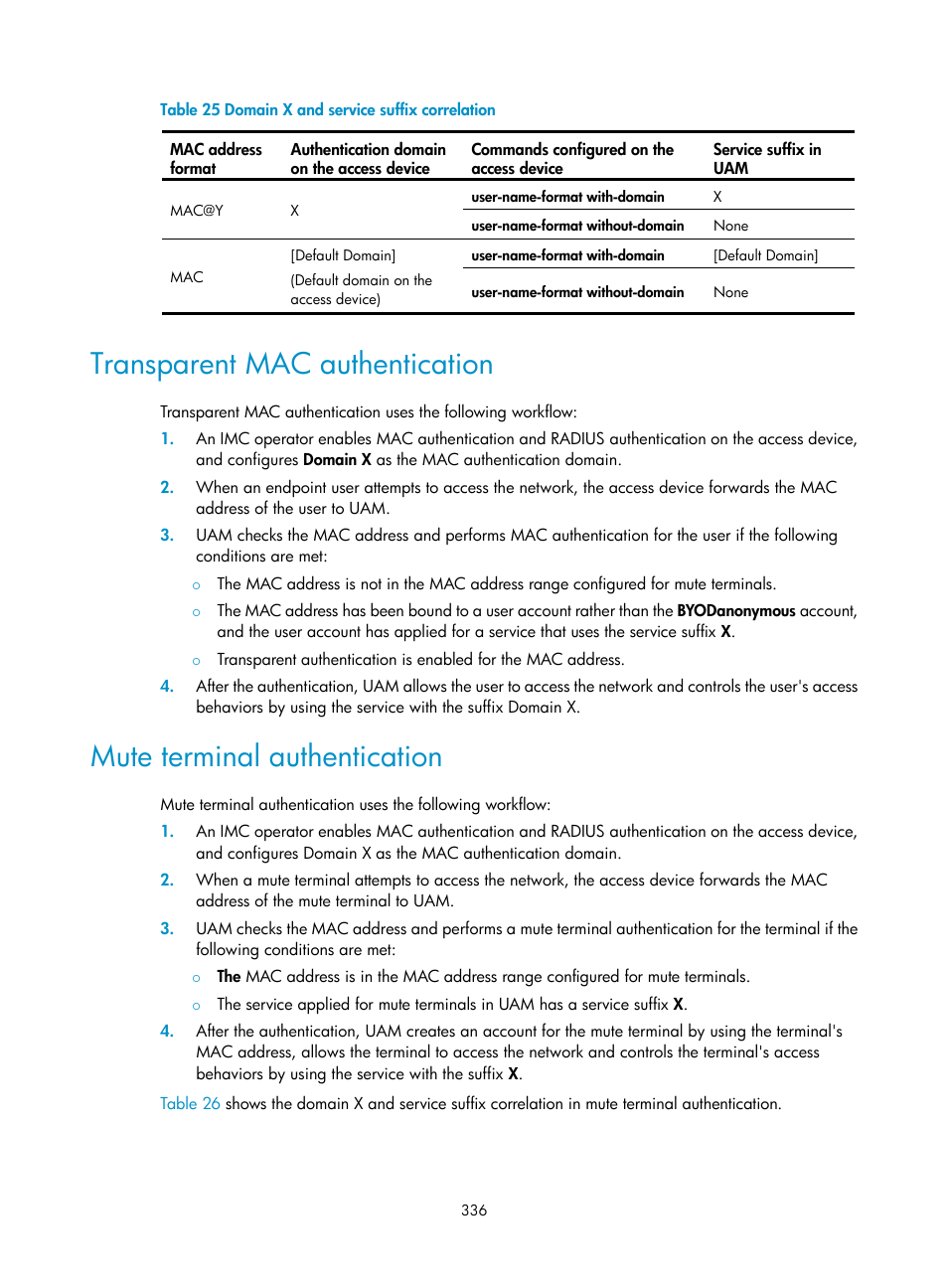 Transparent mac authentication, Mute terminal authentication | H3C Technologies H3C Intelligent Management Center User Manual | Page 354 / 641