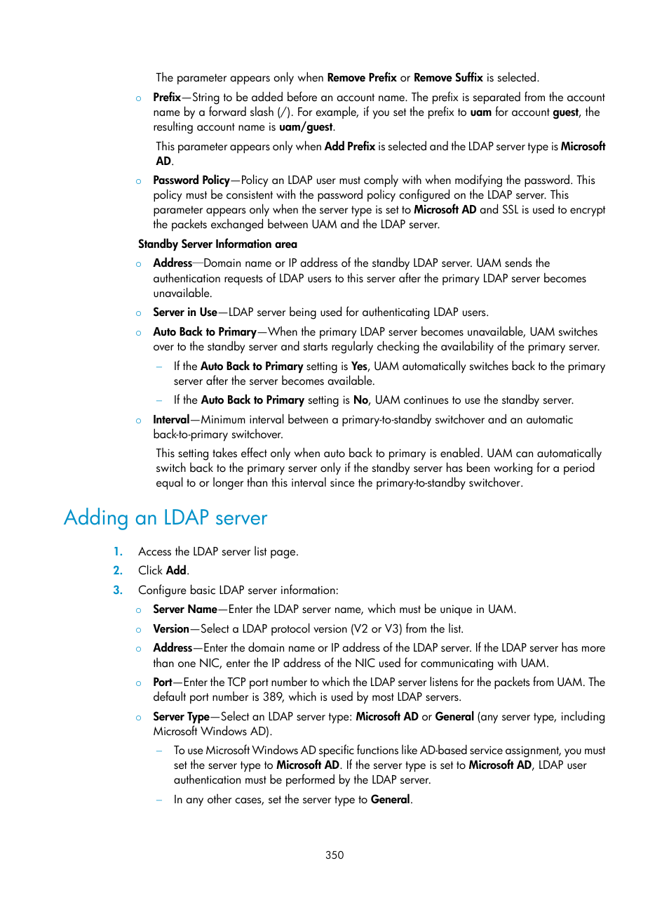 Adding an ldap server | H3C Technologies H3C Intelligent Management Center User Manual | Page 368 / 641