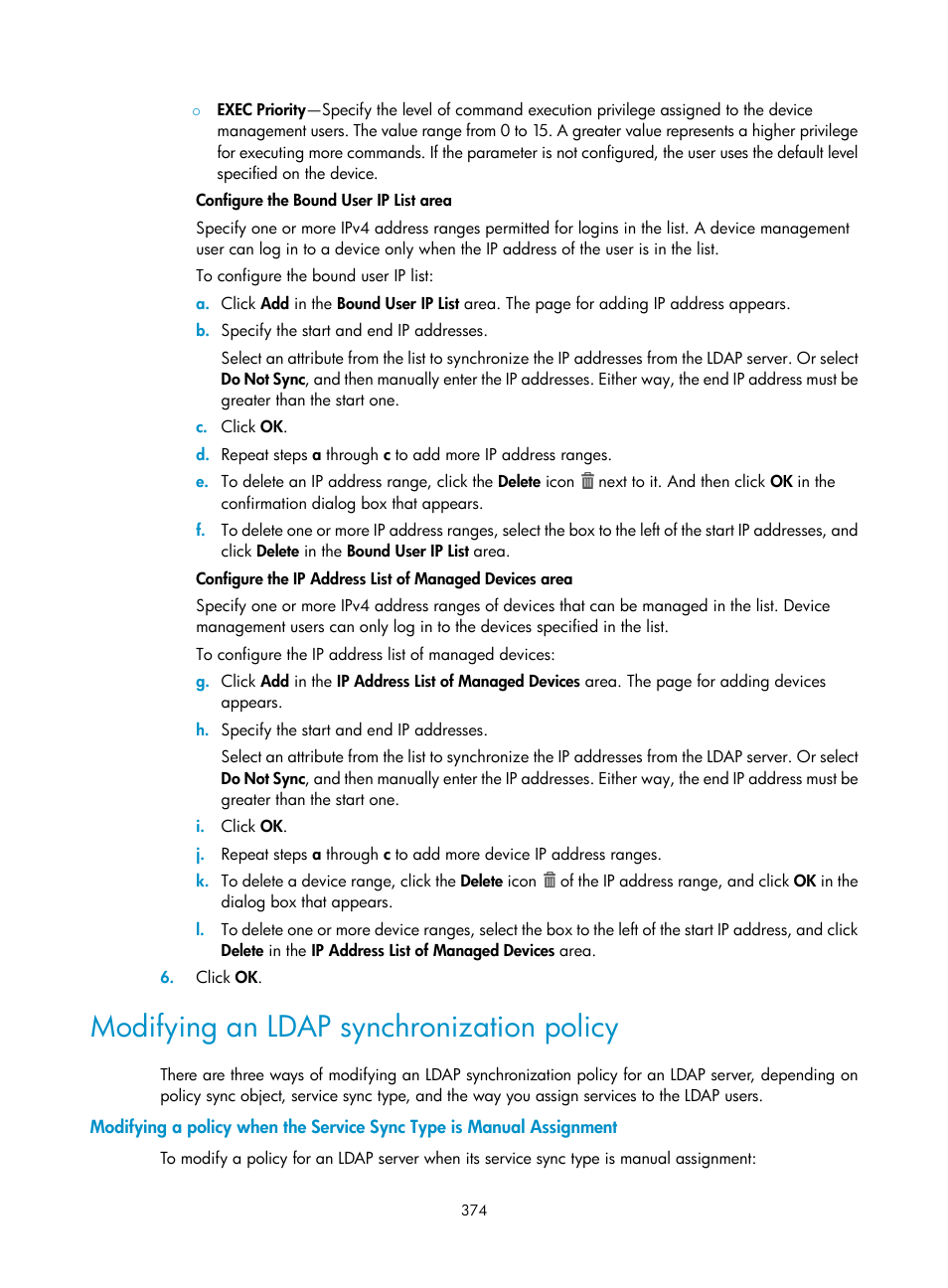 Modifying an ldap synchronization policy | H3C Technologies H3C Intelligent Management Center User Manual | Page 392 / 641