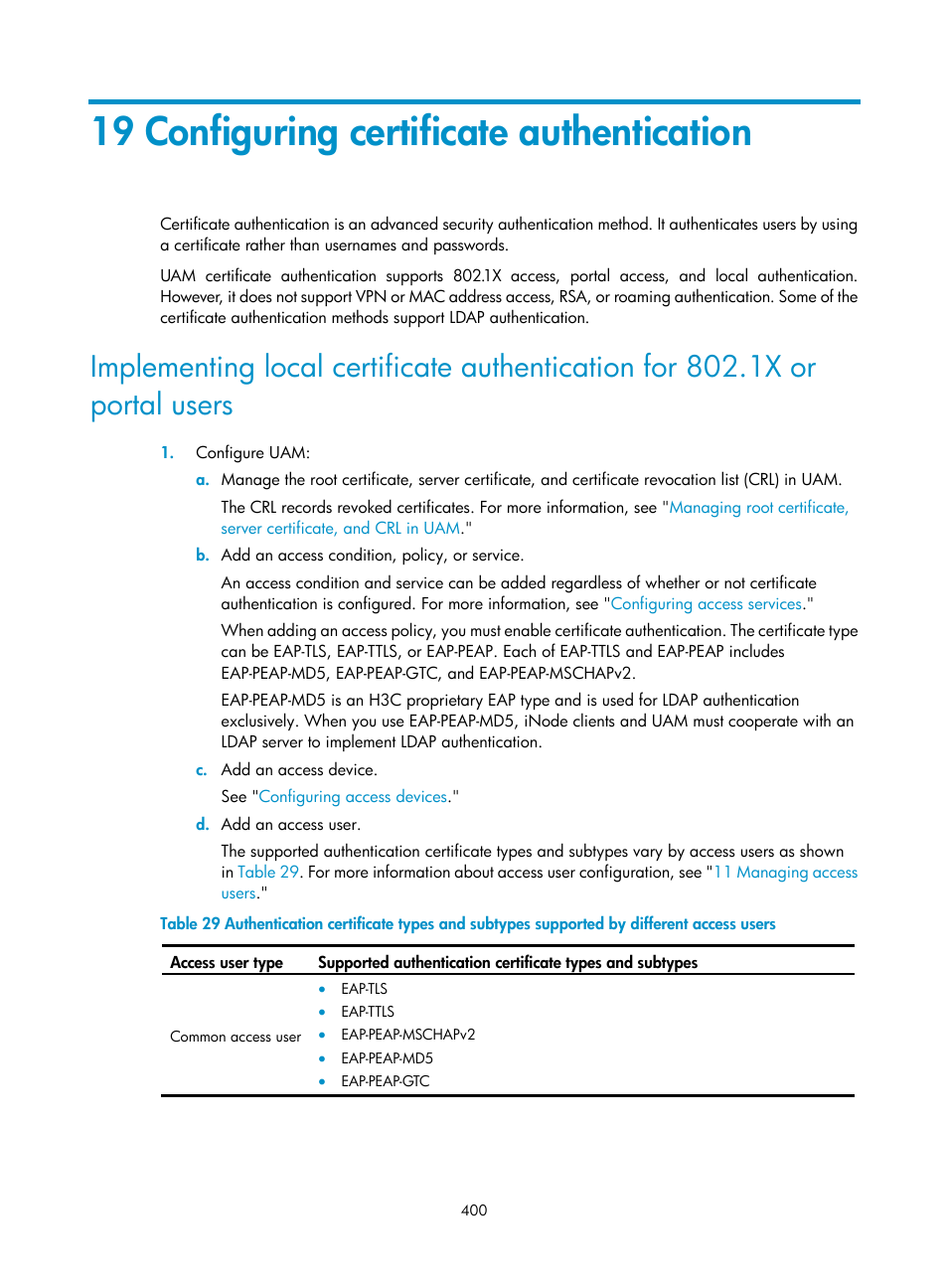 19 configuring certificate authentication, 19 configuring certificate, Authentication | H3C Technologies H3C Intelligent Management Center User Manual | Page 418 / 641