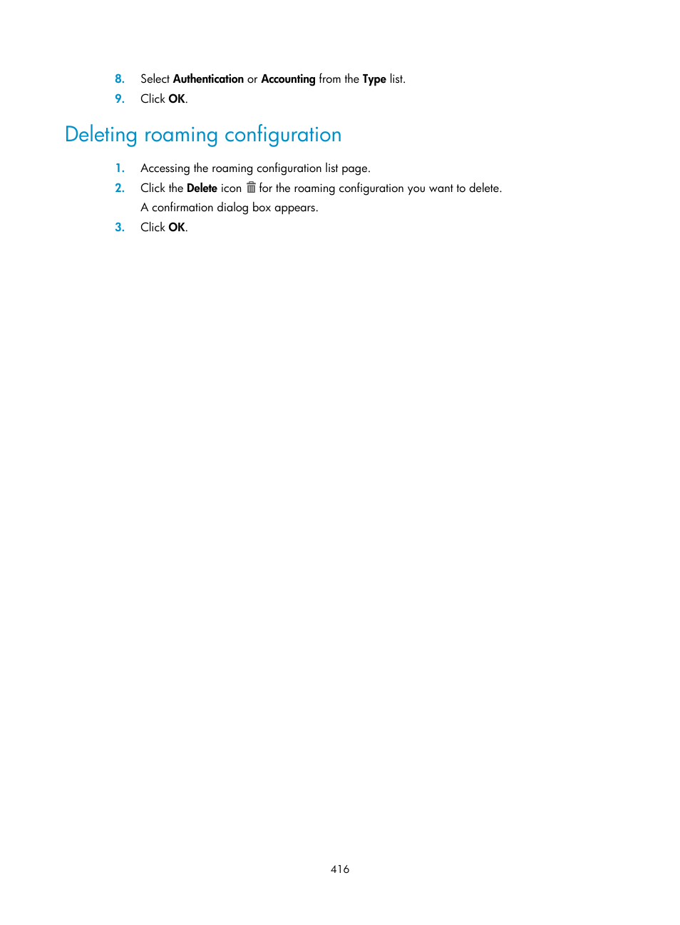 Deleting roaming configuration | H3C Technologies H3C Intelligent Management Center User Manual | Page 434 / 641