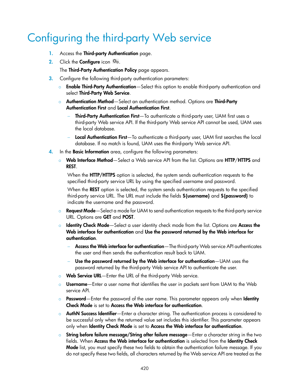 Configuring the third-party web service | H3C Technologies H3C Intelligent Management Center User Manual | Page 438 / 641