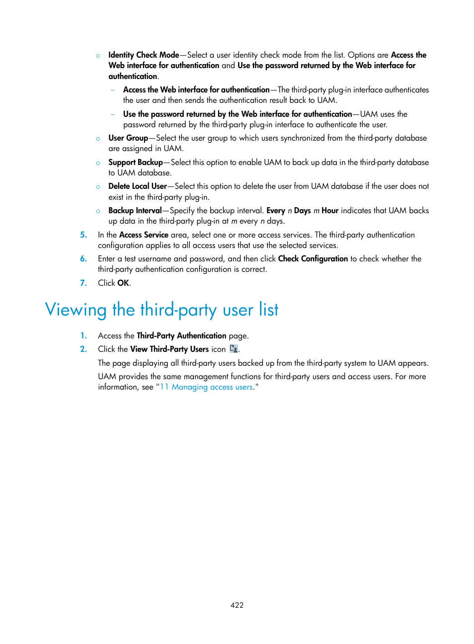 Viewing the third-party user list | H3C Technologies H3C Intelligent Management Center User Manual | Page 440 / 641