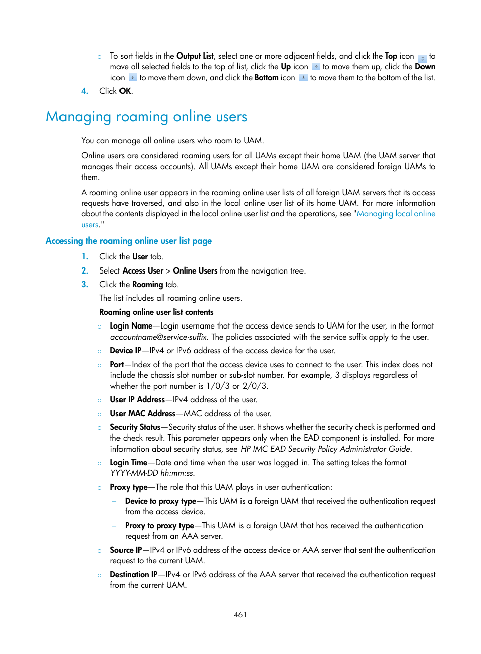 Managing roaming online users | H3C Technologies H3C Intelligent Management Center User Manual | Page 479 / 641