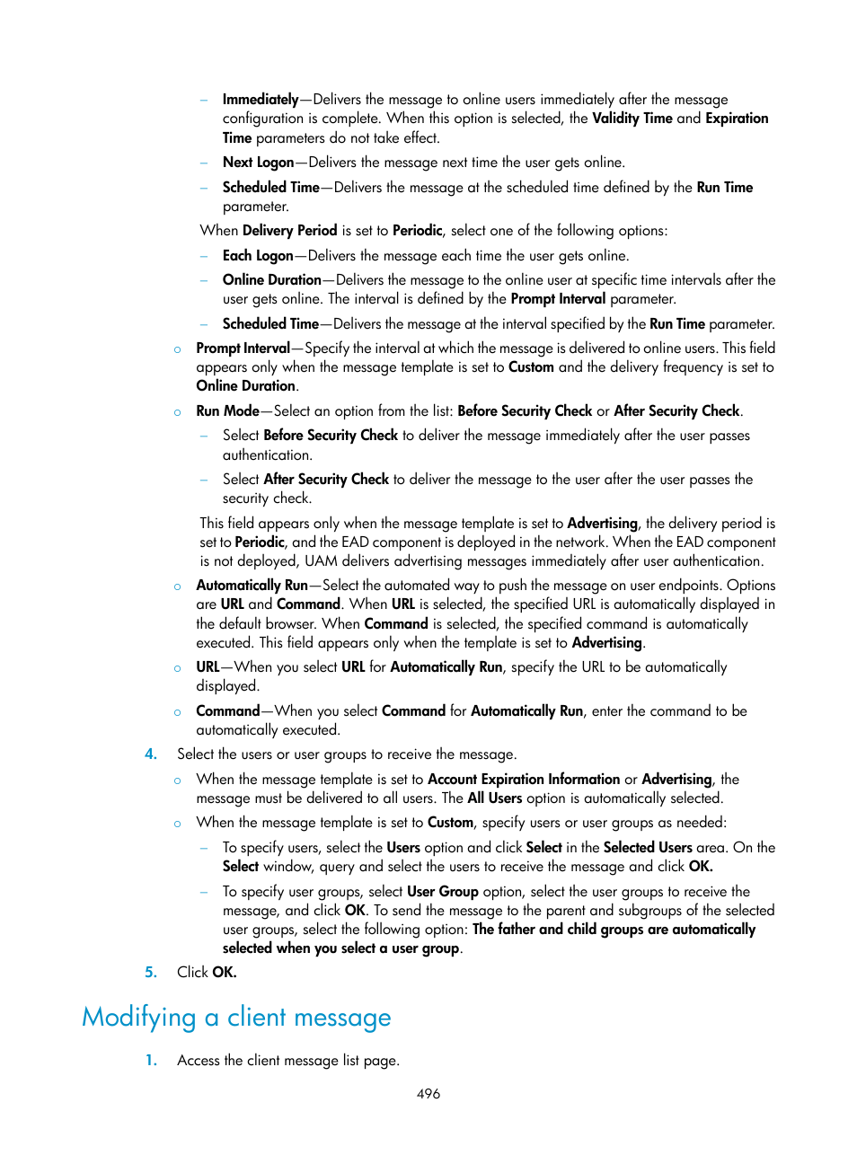 Modifying a client message | H3C Technologies H3C Intelligent Management Center User Manual | Page 514 / 641