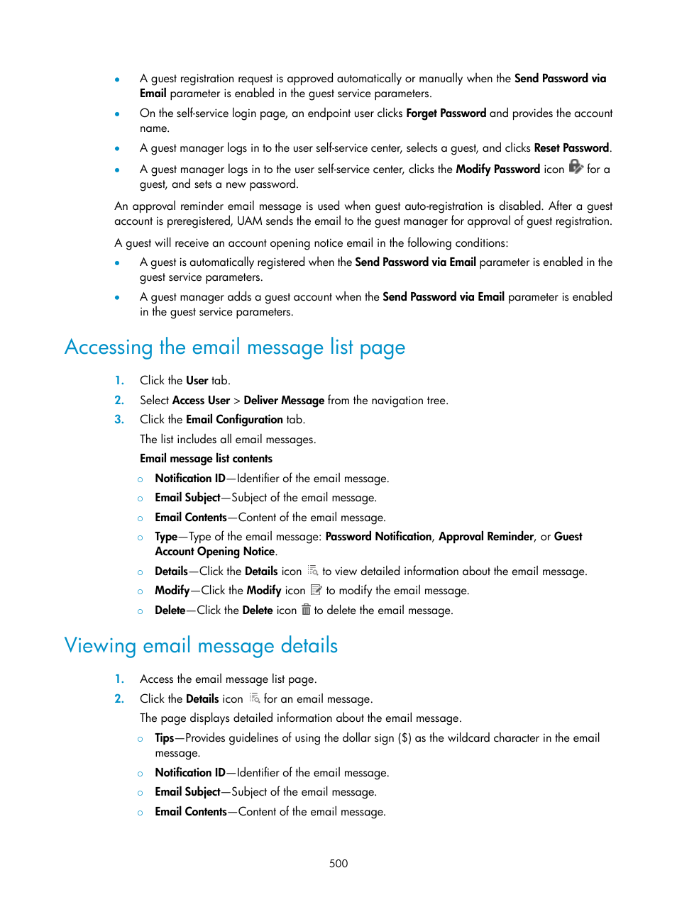 Viewing email message details, Accessing the email message list page | H3C Technologies H3C Intelligent Management Center User Manual | Page 518 / 641