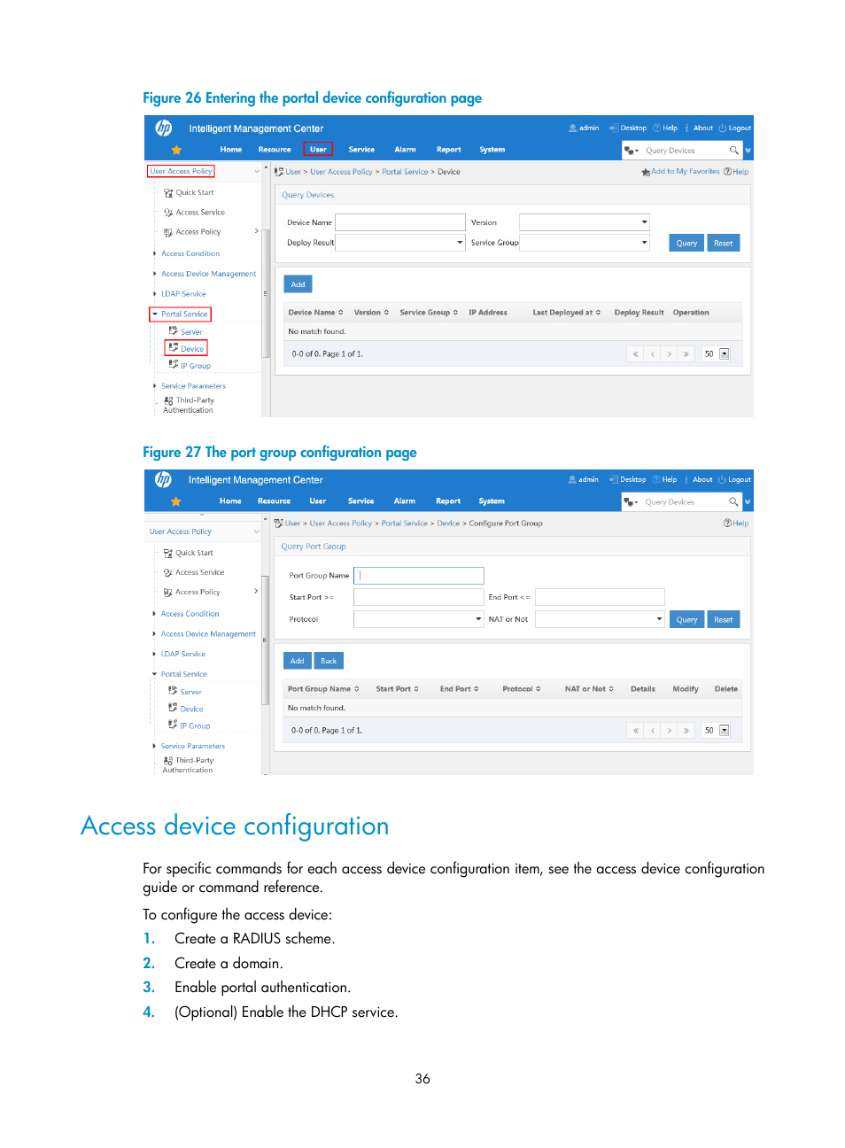 Access device configuration, N in, Figure 26 | H3C Technologies H3C Intelligent Management Center User Manual | Page 54 / 641