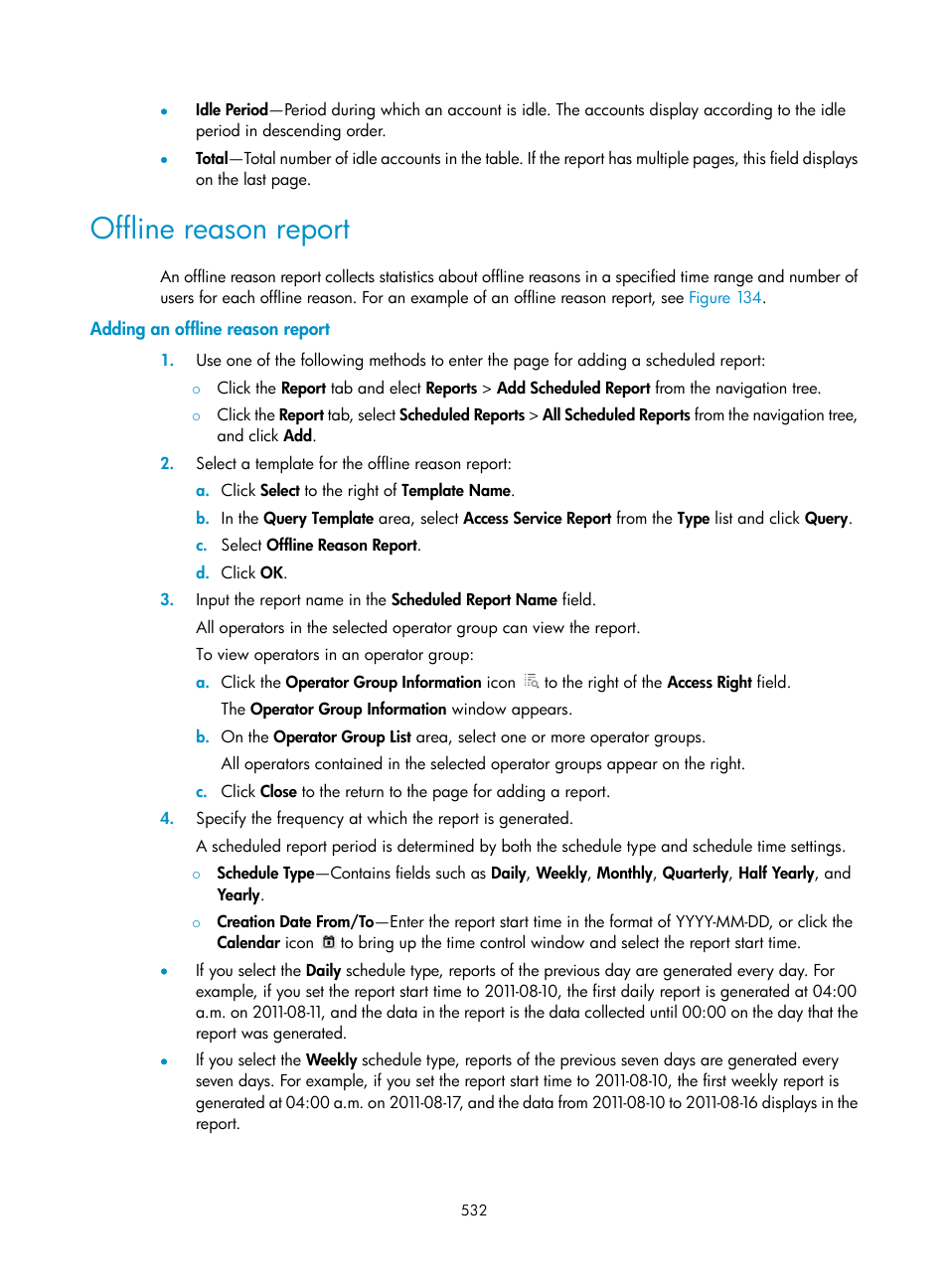 Offline reason report, Adding an offline reason report | H3C Technologies H3C Intelligent Management Center User Manual | Page 550 / 641