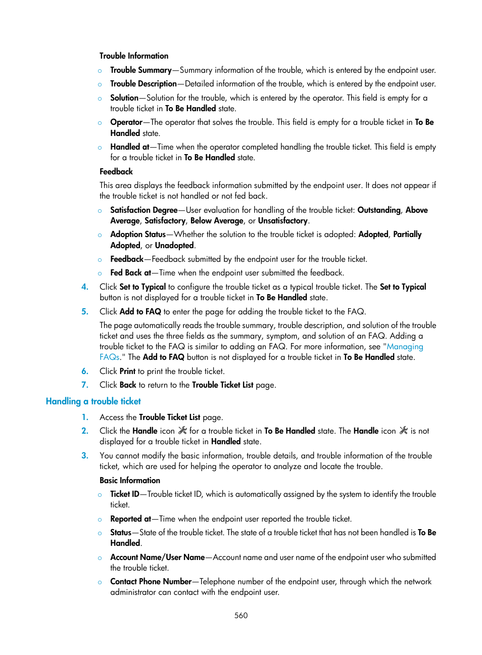 Handling a trouble ticket | H3C Technologies H3C Intelligent Management Center User Manual | Page 578 / 641