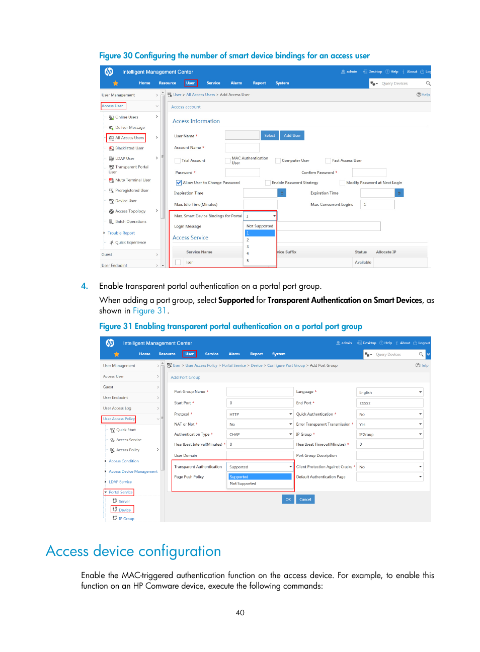 Access device configuration, Figure 30 | H3C Technologies H3C Intelligent Management Center User Manual | Page 58 / 641