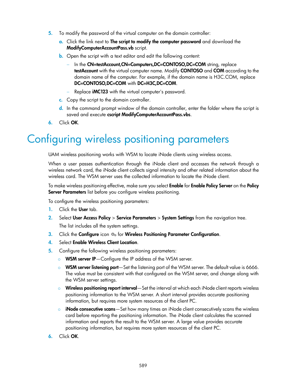 Configuring wireless positioning parameters | H3C Technologies H3C Intelligent Management Center User Manual | Page 607 / 641