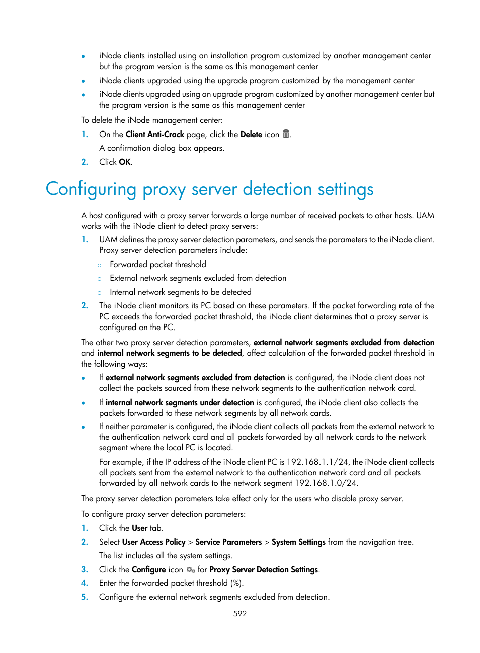 Configuring proxy server detection settings | H3C Technologies H3C Intelligent Management Center User Manual | Page 610 / 641