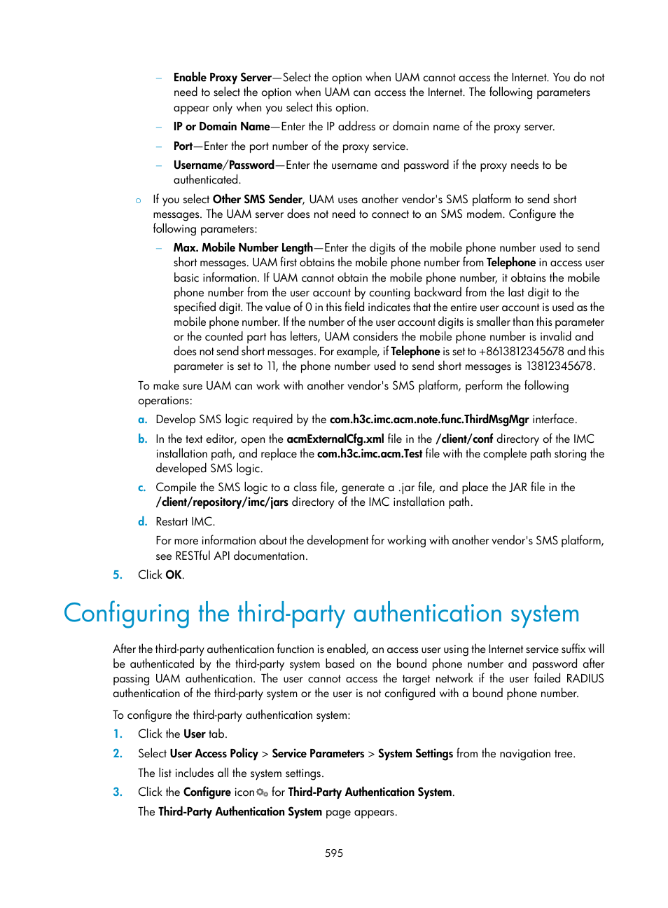 Configuring the third-party authentication system, Configuring, The third-party authentication system | Configuring the third-party, Authentication system | H3C Technologies H3C Intelligent Management Center User Manual | Page 613 / 641
