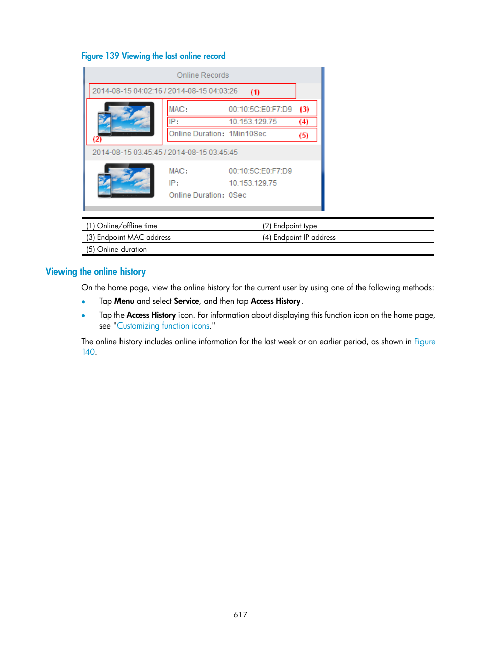 Viewing the online history, Figure 139 | H3C Technologies H3C Intelligent Management Center User Manual | Page 635 / 641