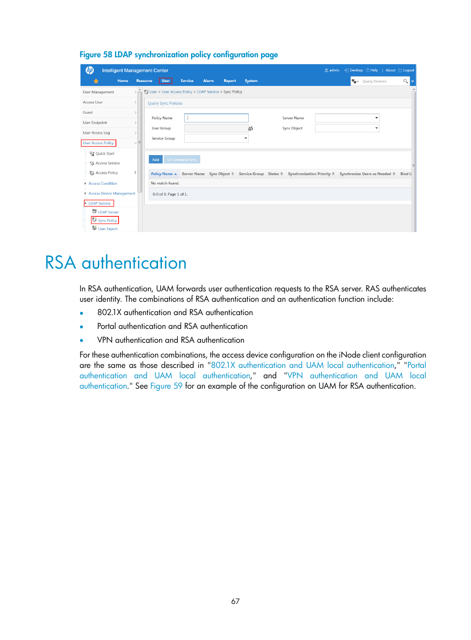 Rsa authentication, N in, Figure 58 | H3C Technologies H3C Intelligent Management Center User Manual | Page 85 / 641