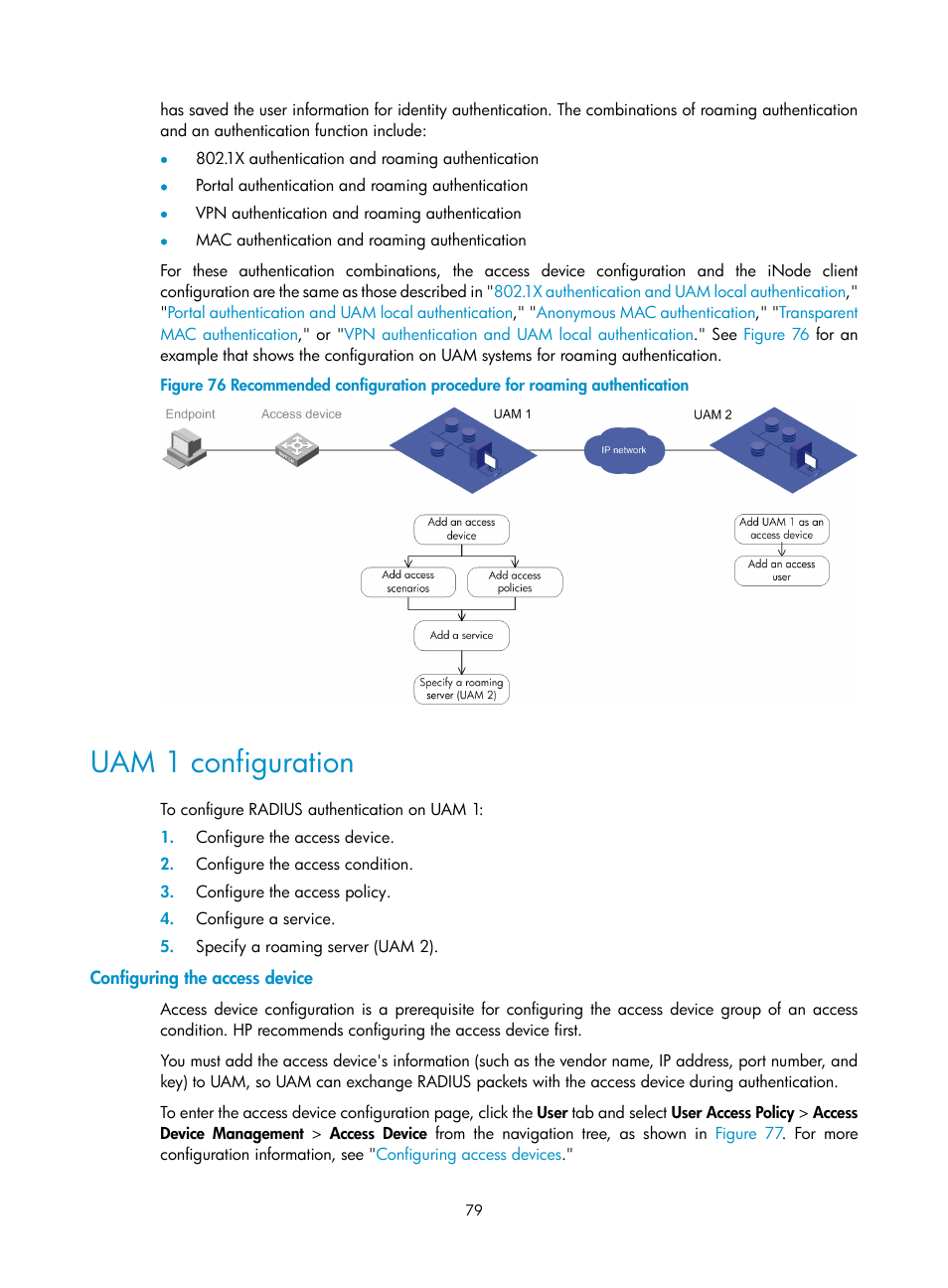 Uam 1 configuration, Configuring the access device | H3C Technologies H3C Intelligent Management Center User Manual | Page 97 / 641