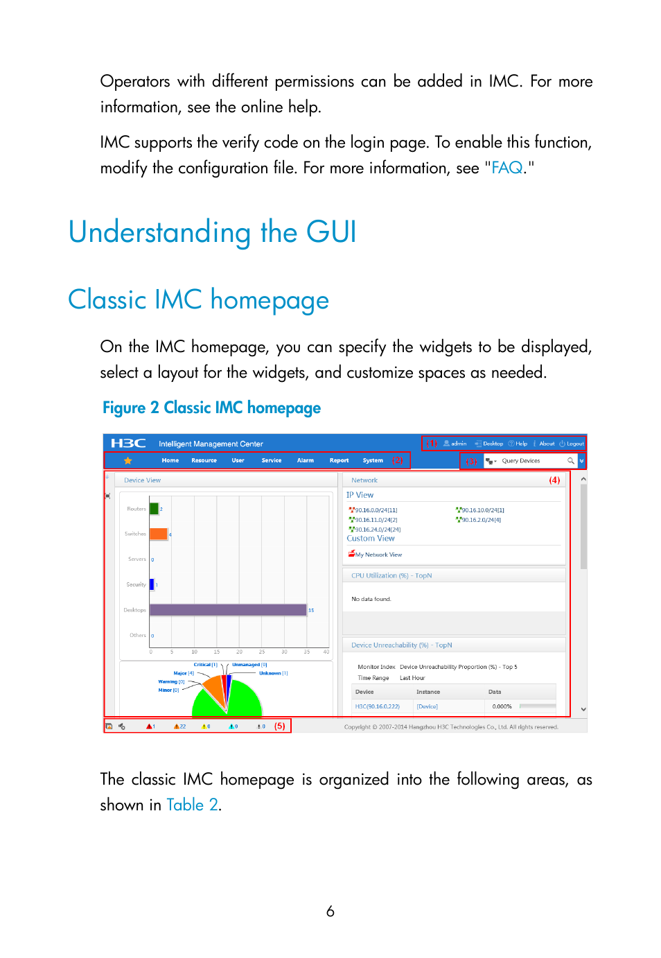 Understanding the gui, Classic imc homepage | H3C Technologies H3C Intelligent Management Center User Manual | Page 15 / 111