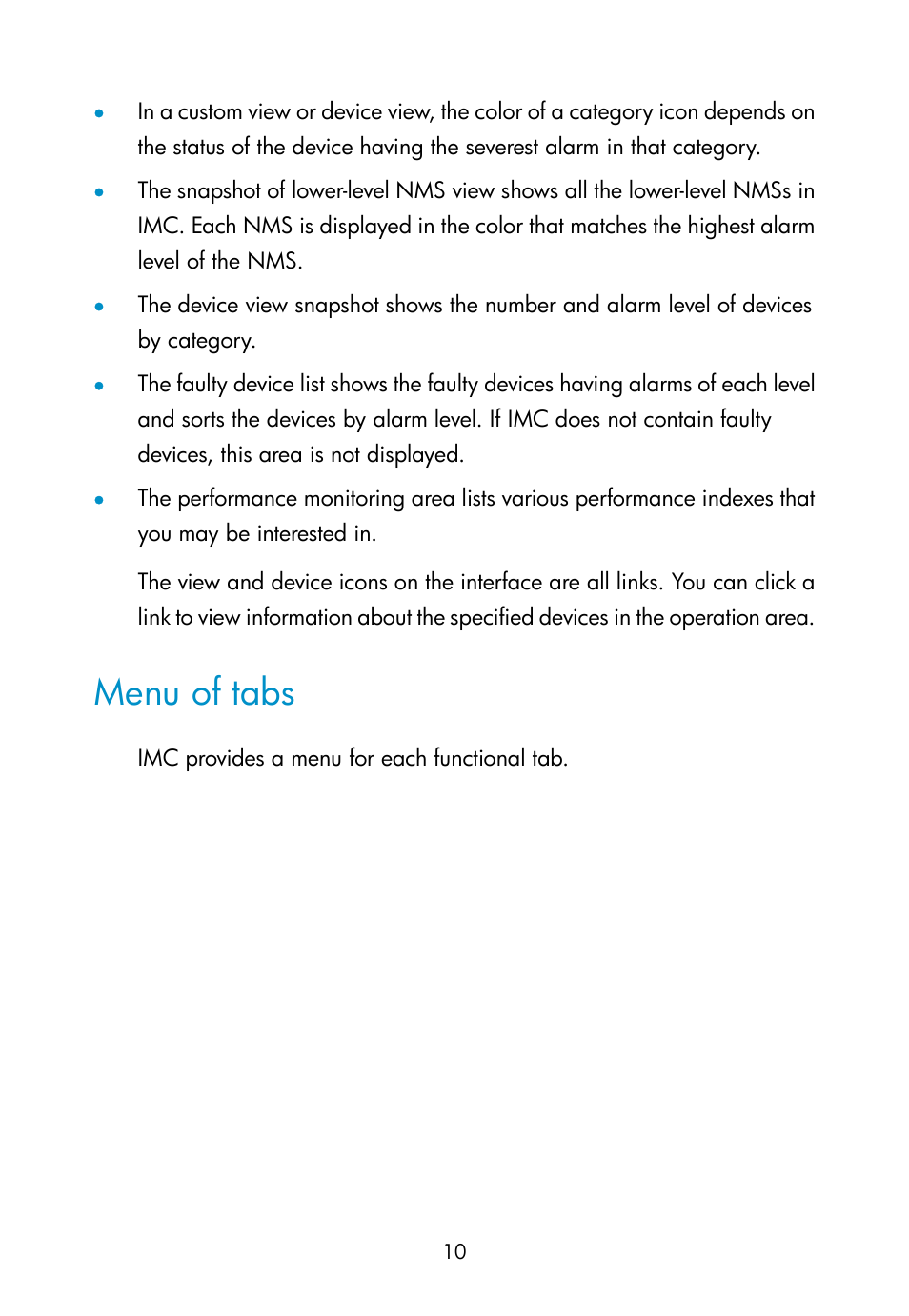 Menu of tabs | H3C Technologies H3C Intelligent Management Center User Manual | Page 19 / 111