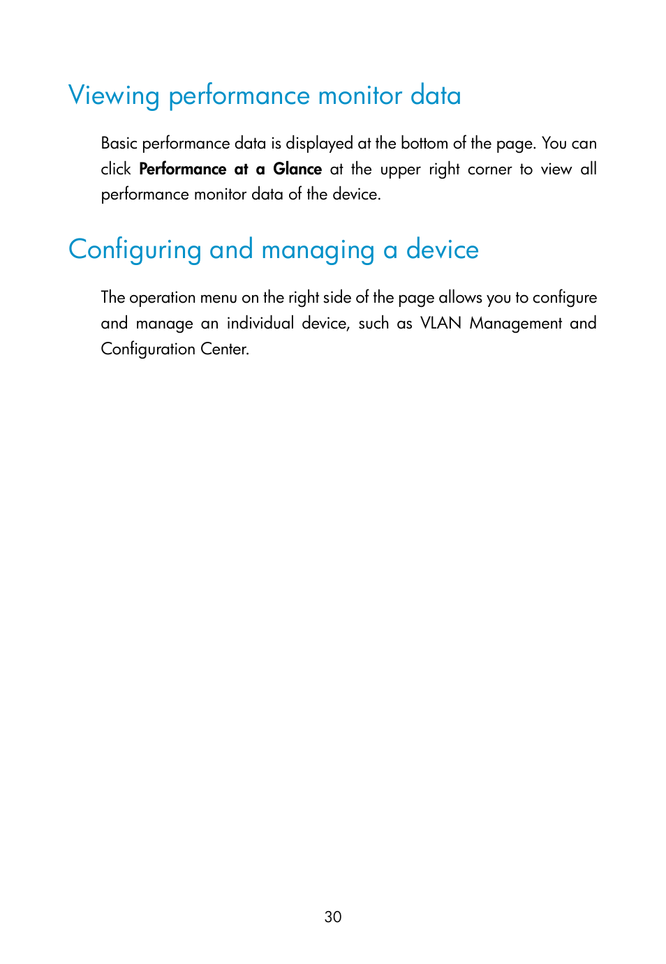 Viewing performance monitor data, Configuring and managing a device | H3C Technologies H3C Intelligent Management Center User Manual | Page 39 / 111