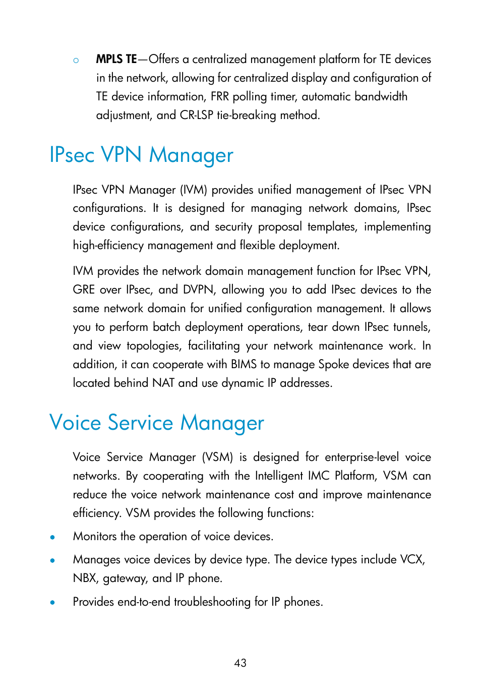 Ipsec vpn manager, Voice service manager, Dam service module | Mpls vpn manager | H3C Technologies H3C Intelligent Management Center User Manual | Page 52 / 111