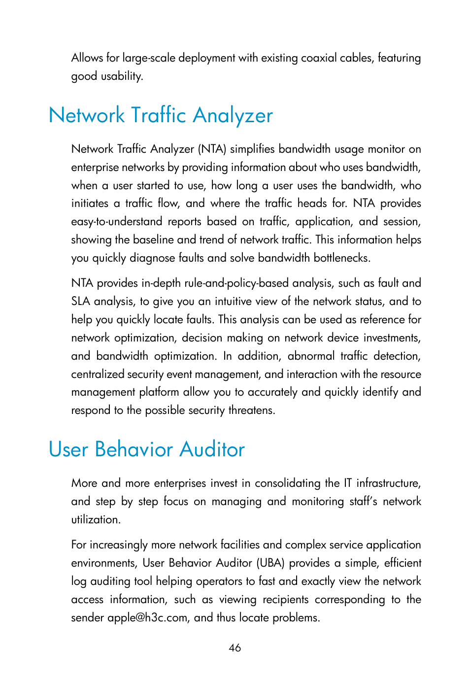 Network traffic analyzer, Epon manager, Eoc manager | User behavior auditor | H3C Technologies H3C Intelligent Management Center User Manual | Page 55 / 111