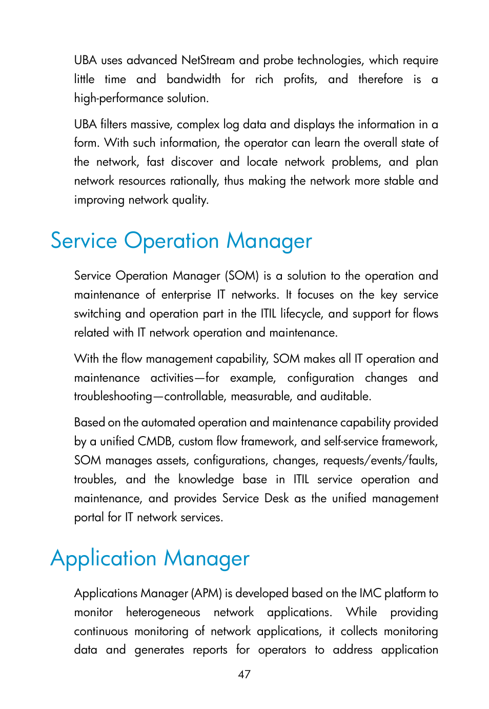 Service operation manager, Application manager, Network traffic analyzer | H3C Technologies H3C Intelligent Management Center User Manual | Page 56 / 111