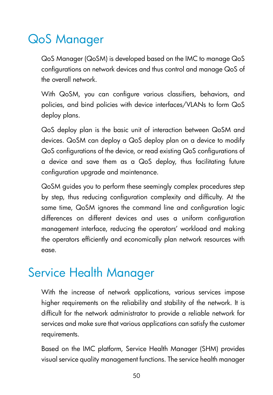 Qos manager, Service health manager | H3C Technologies H3C Intelligent Management Center User Manual | Page 59 / 111