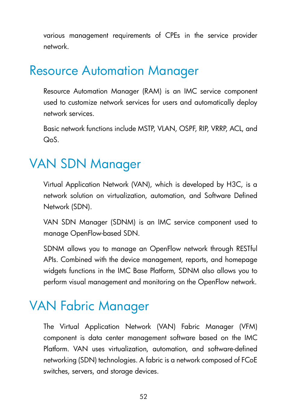 Resource automation manager, Van sdn manager, Van fabric manager | Service health manager, Van connection manager | H3C Technologies H3C Intelligent Management Center User Manual | Page 61 / 111