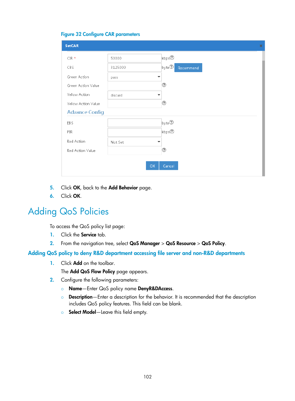 Adding qos policies | H3C Technologies H3C Intelligent Management Center User Manual | Page 110 / 129