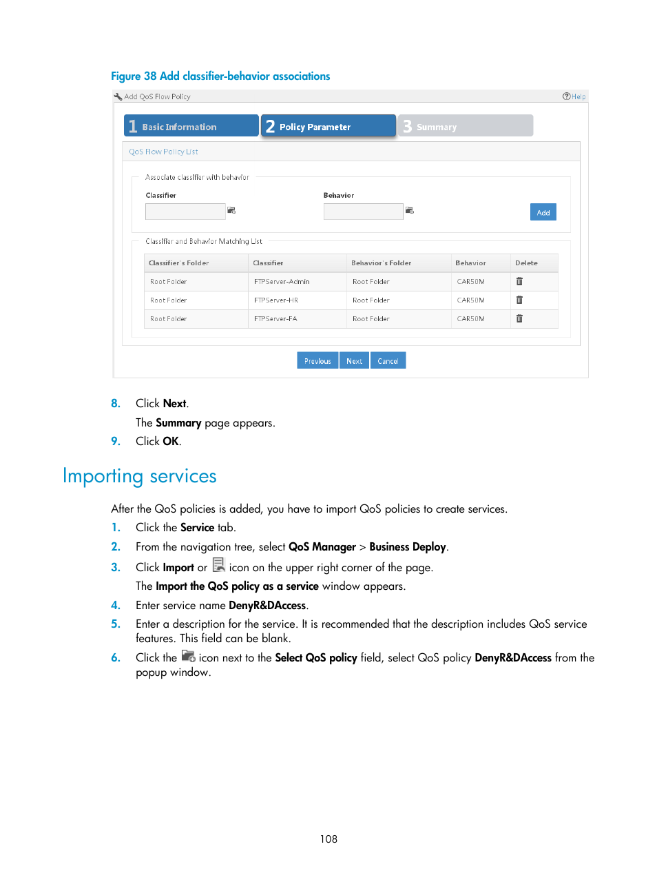 Importing services | H3C Technologies H3C Intelligent Management Center User Manual | Page 116 / 129