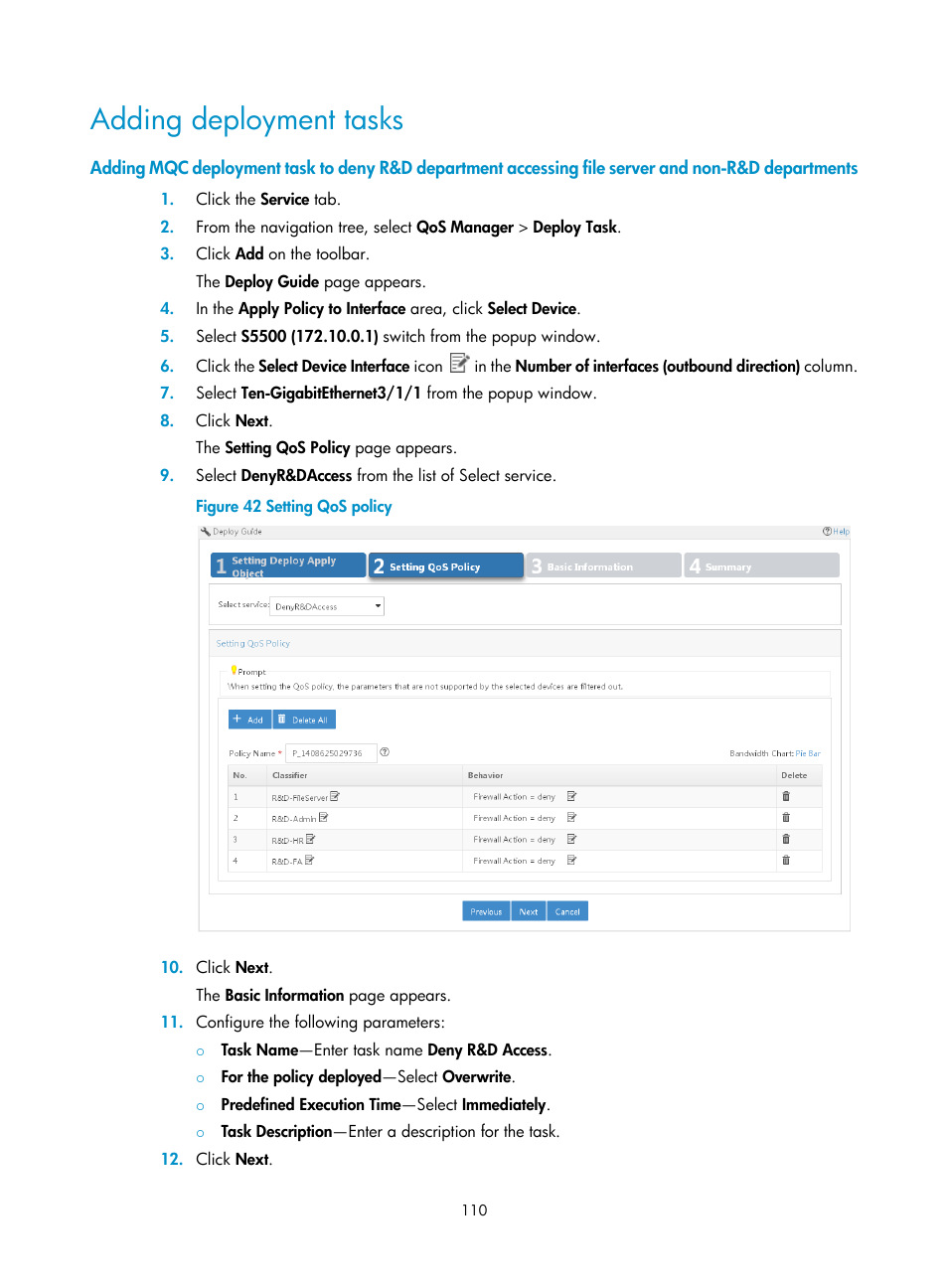 Adding deployment tasks | H3C Technologies H3C Intelligent Management Center User Manual | Page 118 / 129