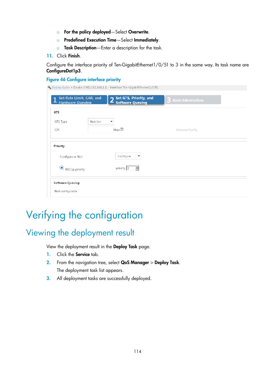 Verifying the configuration, Viewing the deployment result | H3C Technologies H3C Intelligent Management Center User Manual | Page 122 / 129