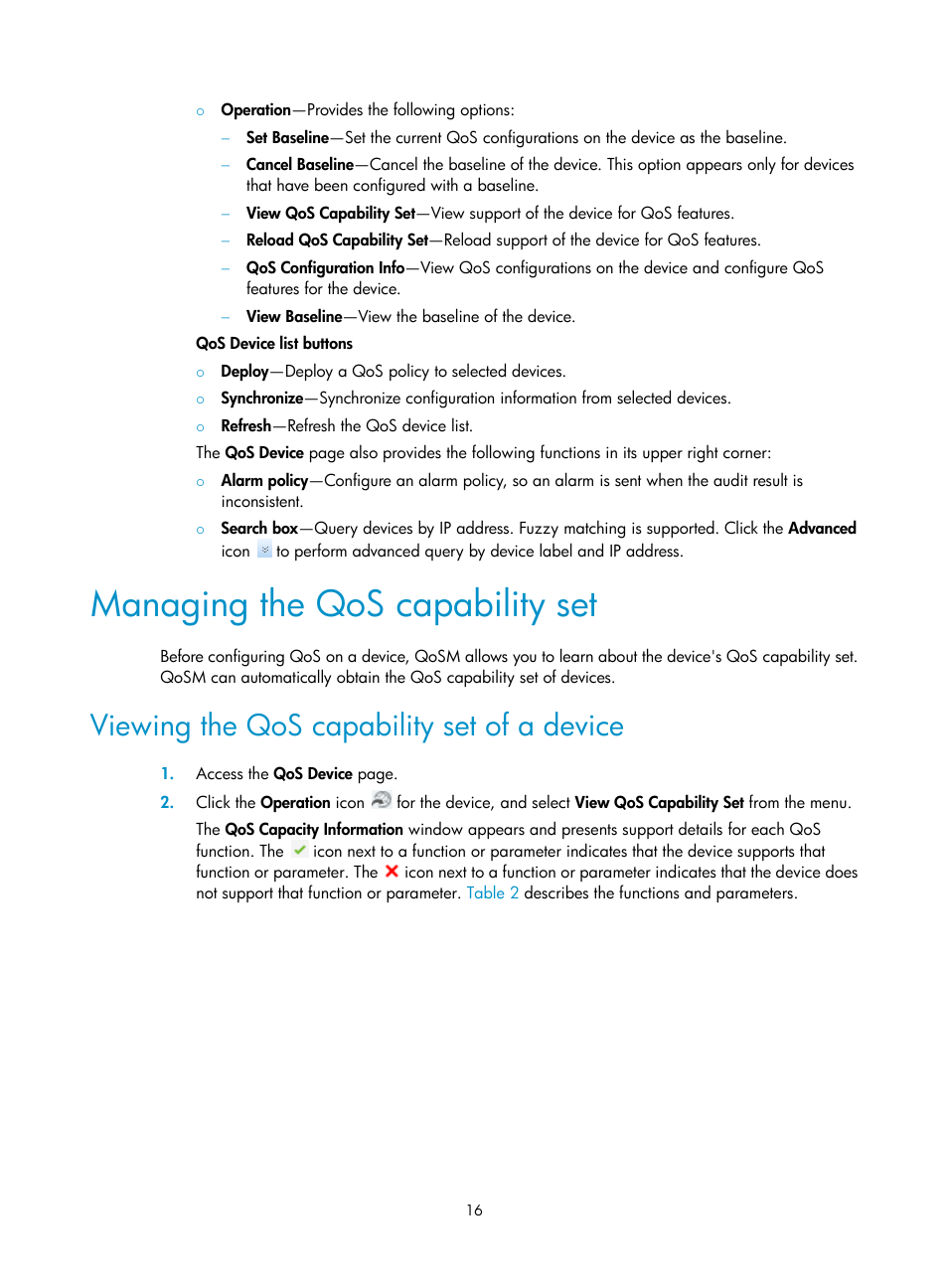 Managing the qos capability set, Viewing the qos capability set of a device | H3C Technologies H3C Intelligent Management Center User Manual | Page 24 / 129